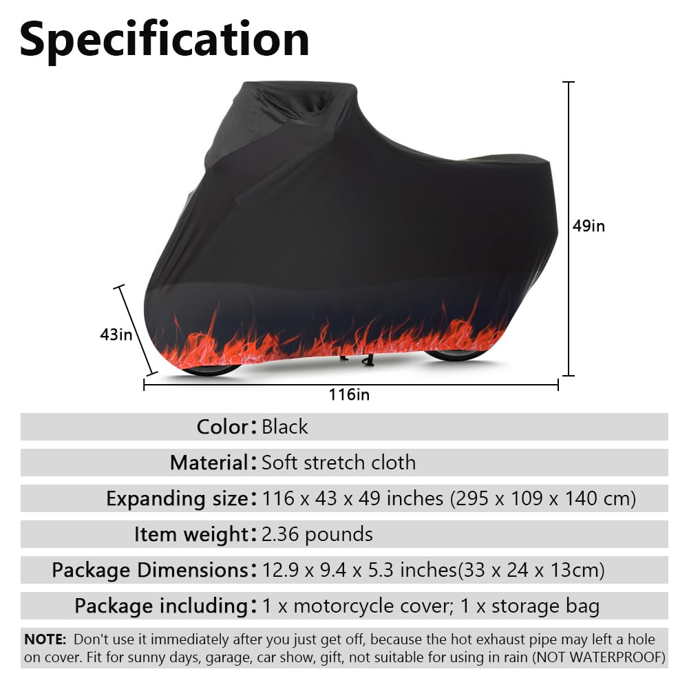 BHIEE Indoor Motorrad Abdeckplane Stretch Stoff Innen Motorradabdeckung Staubschutz-elastischer Motorradplane Motorrad Schutzhülle 295 x 109 x 140 cm, Orangefarbenes Flammenmuster
