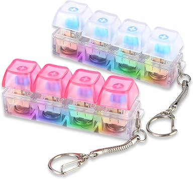 2Pcs Light Up Keyboard Fidget Toy, Funny Clicky Fidget Keyboard with Lamp, Portable Stress Relief Keyring Light-Up Clicker Stress Relief Gifts for Women Men Adults