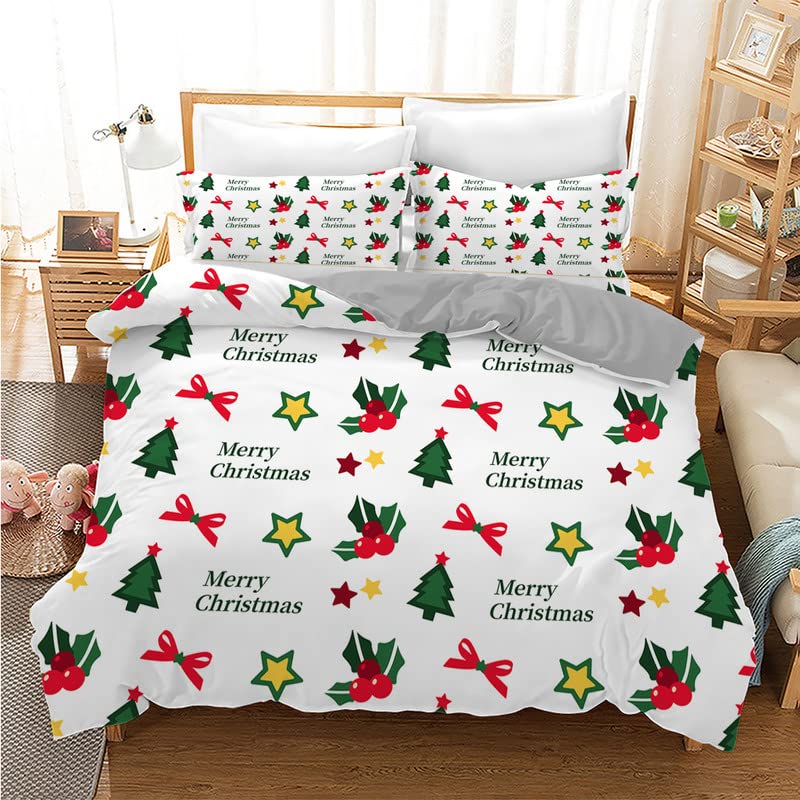Housse de couette 160x200 parure de lit Noël blanche fille garçon avec taies