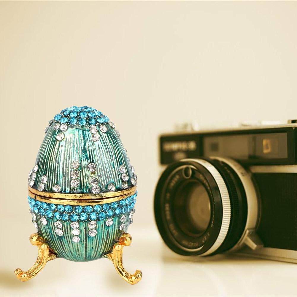 Tyenaza Trinket Box, Enameled Easter Egg Vintage Style Jewelry Storage Box Necklace Bracelet Ring Organizer Box Decoration Ornaments Craft Gift Blue