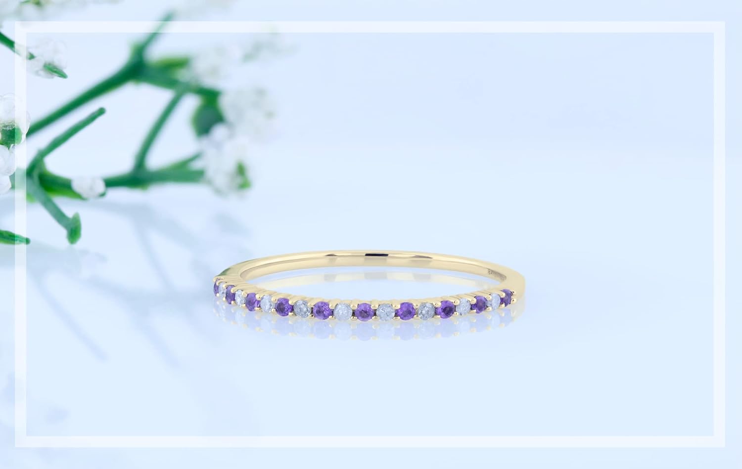 Dazzlingrock Collection 14K Solid Gold Round Amethyst & White Diamond Womens Anniversary Wedding Band Stackable Ring