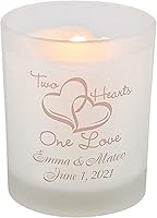 Personalized Two Hearts Votive Candle Holders - 12 Frosted Glass Gold Ink Wedding Favors with Custom Stickers