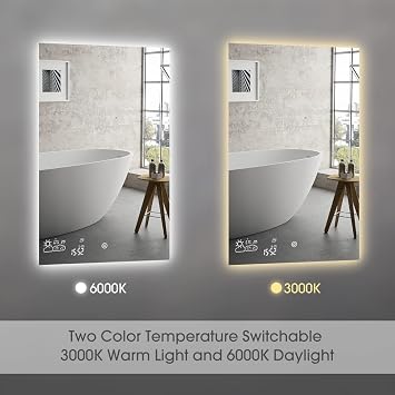 24X40 LED Bathroom Mirror with Lights, WiFi Smart Bluetooth Lighted Vanity Mirror for Bathroom with Backlit 2 Colors Dimmable Enabled Weather Display, Anti-Fog Vertically Hang Only