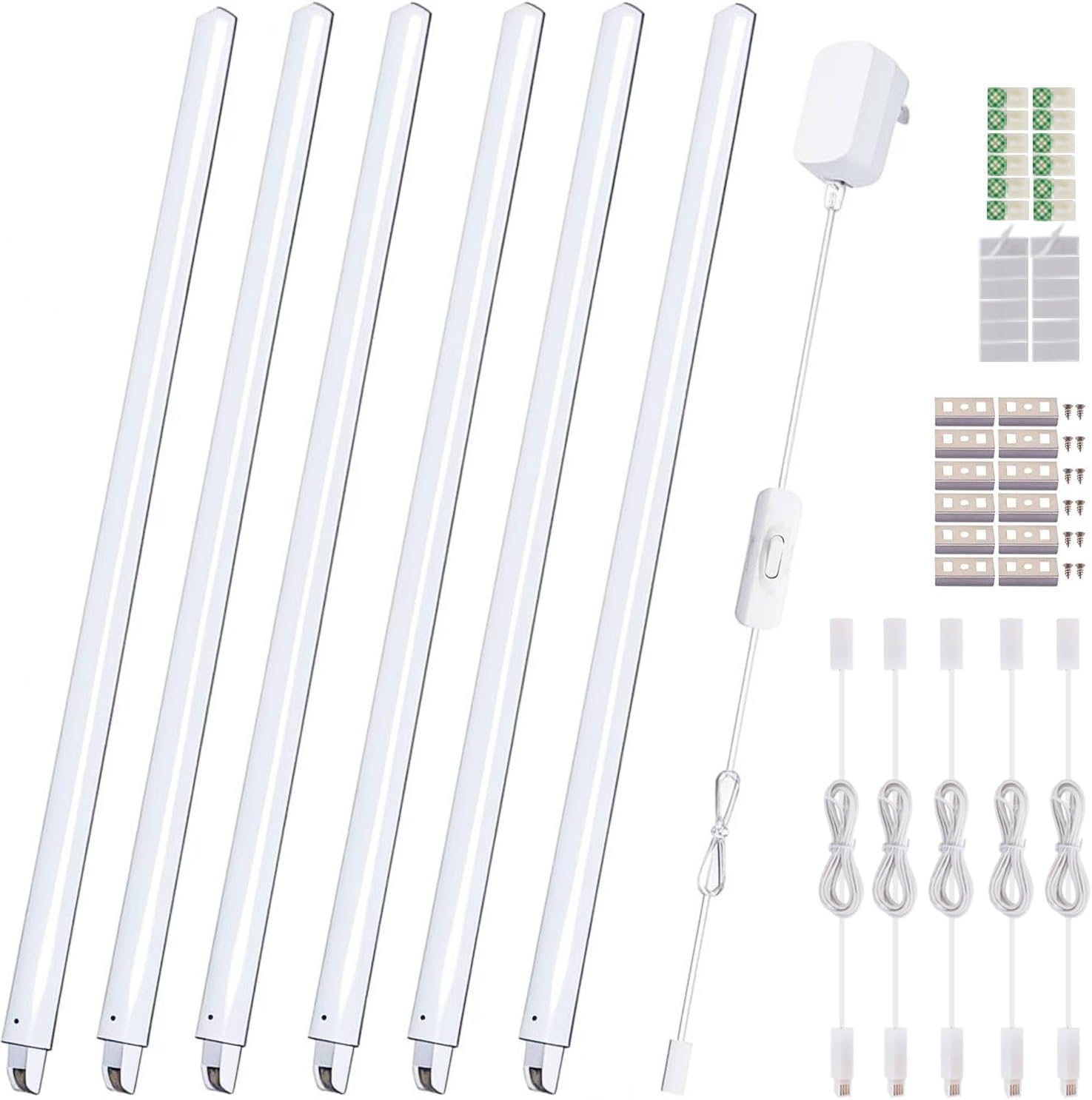 Cefrank LED Under Cabinet Lighting 6pcs 31cm Seamlessly Linkable Strip Light Bars for Cabinet, Kitchen, Shelf, Workbench, Cupboard Lighting, 1200 Lumen (Warm White 3000K) - UK Plug