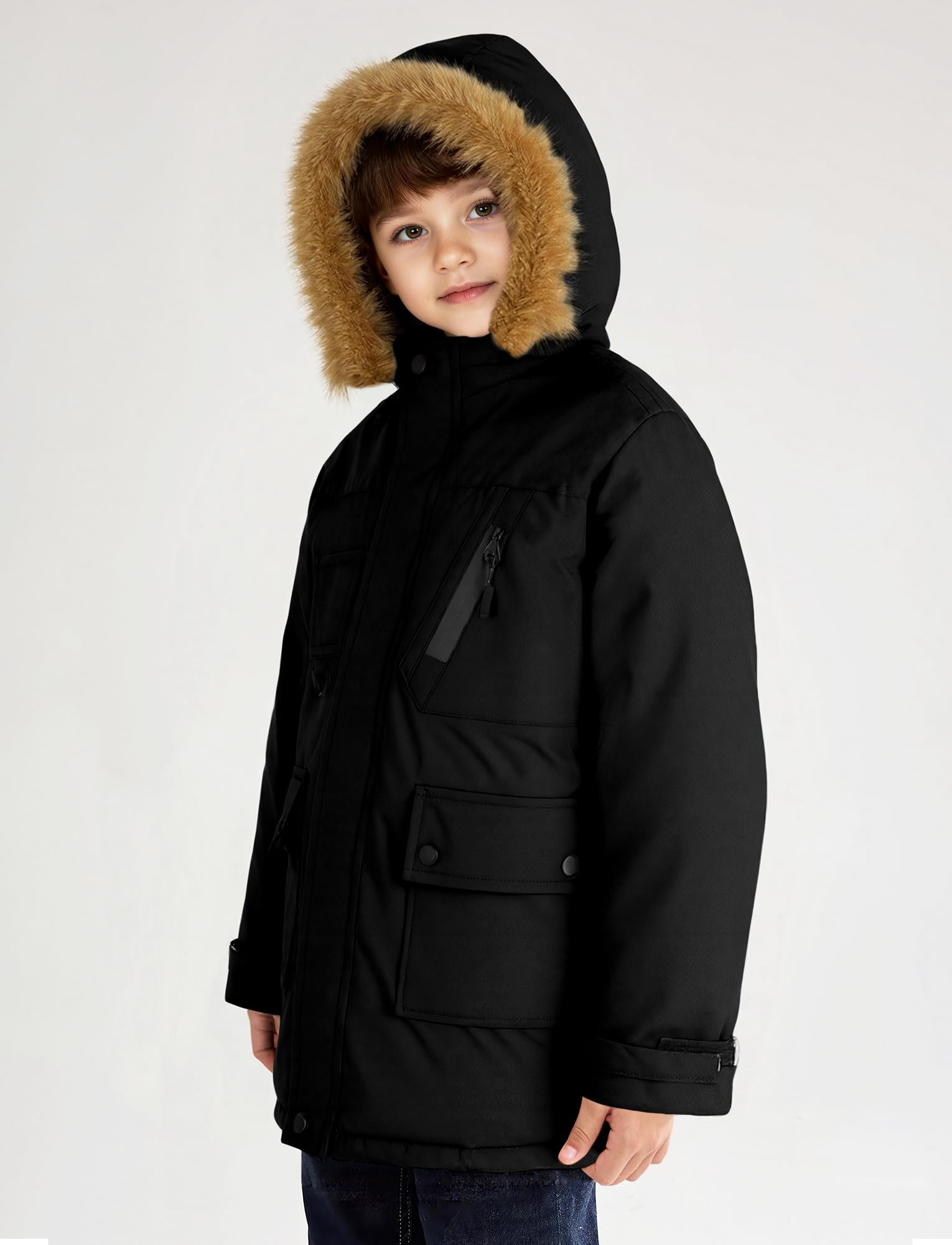 Happy Cherry Bambino Ragazzo Cappotto Invernale Giacca Imbottito Caldo con Pelliccia Cappuccio Rimovibile Stile Parka Antivento per 5-14 Anni