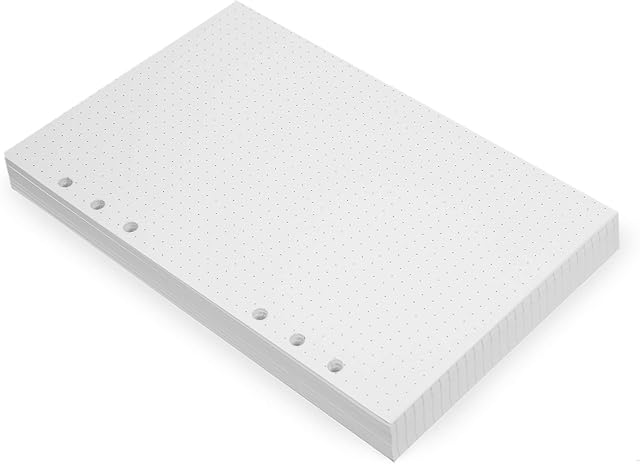 A5 6-Ring Binder Planner Inserts - Thick Cream Colour Dotted, 120 gsm Loose Leaf, A5 Paper Refills Compatible with Filofax, 6 Hole, 100 Sheets, 200 Dot Grid Pages - 21x14.2cm
