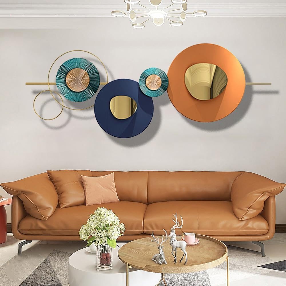 YAIUNHIQ Metal Geometric Round Wall Art Abstract Metal Wall Decor for Living Room, 3d Modern Large Wall Art Circular Wall Decor Hanging Wall Sculptures,B