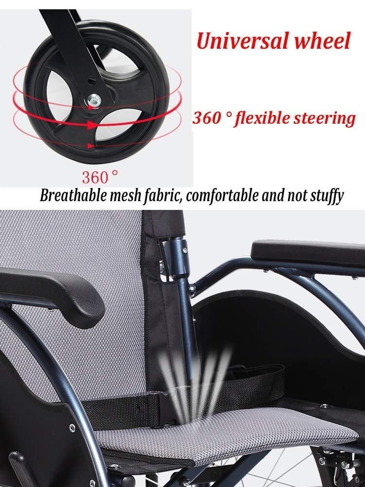 Wózki inwalidzkie transportowe lekkie składane, wózek inwalidzki ze stopu aluminium o dużym obciążeniu dla dorosłych, osób starszych niepełnosprawnych (B)