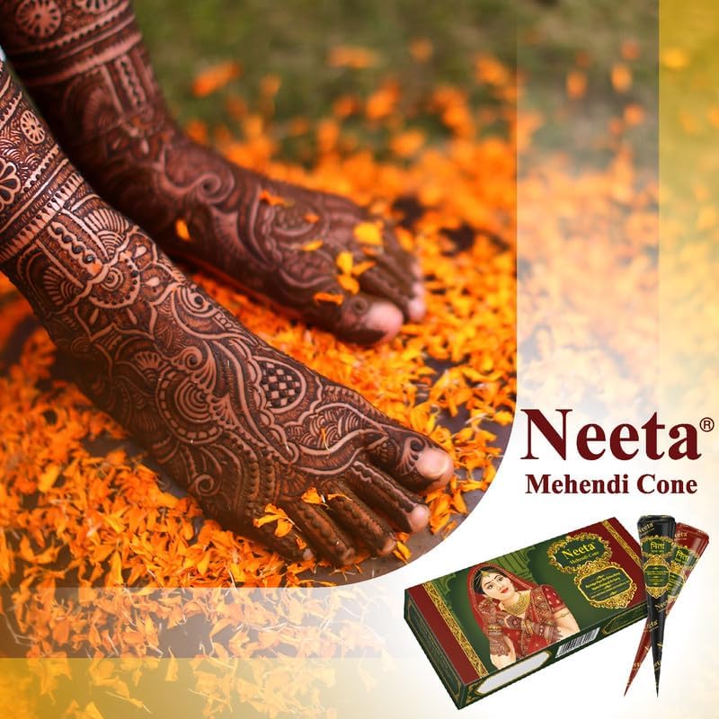 Neeta Pack 12-100% Pure Herbal Henna Paste Cones, For Temporary Body Art Tattoo, For Festival Hand Tattoo Designing (12 Pieces Cone)