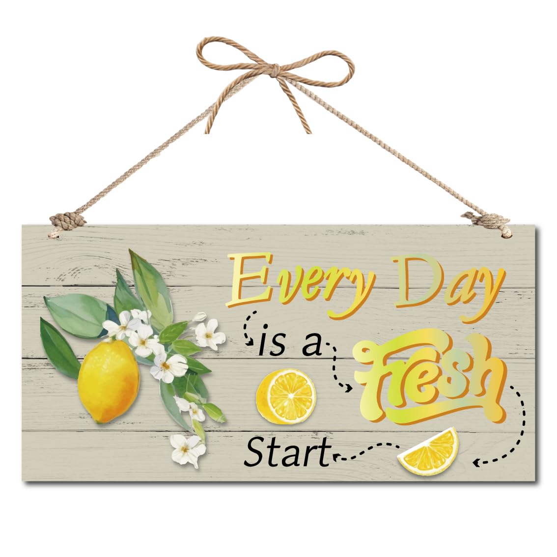 Panneau Suspendu Citron Vintage – Chaque Jour Est Un Nouveau Départ, Plaque Bois Rustique 30x15 Cm Pour Porte D'Entrée, Chambre Ou Jardin
