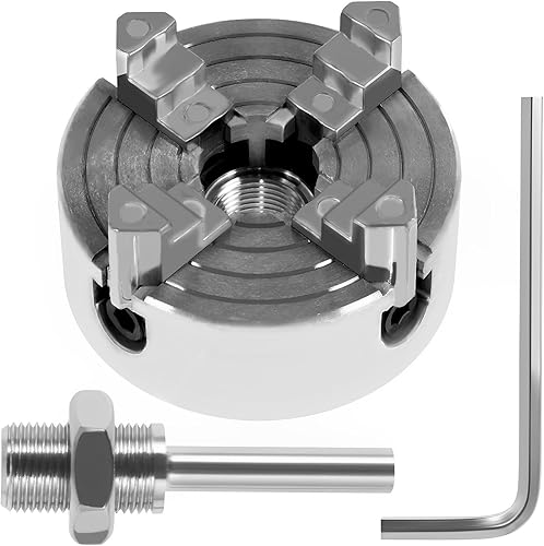 Miniatura 1 de Kit de mandril de torno de 4 mordazas, mandril de torno de madera autocentrante de aleación de zinc, con llave y varilla de conexión, mandíbula