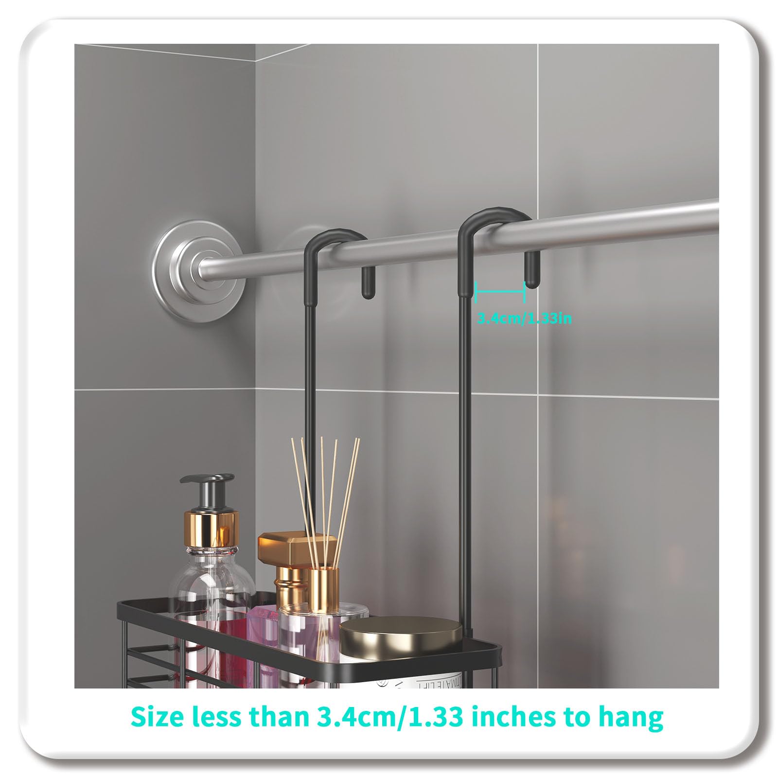 HapiRm Douchecaddy Hangende organizer - 2-laags badkamerorganizer met 360° draaibare bovenhaak en 4 haken, roestvrije doucheplank om op te hangen voor shampoo, conditioner en badkameropslag