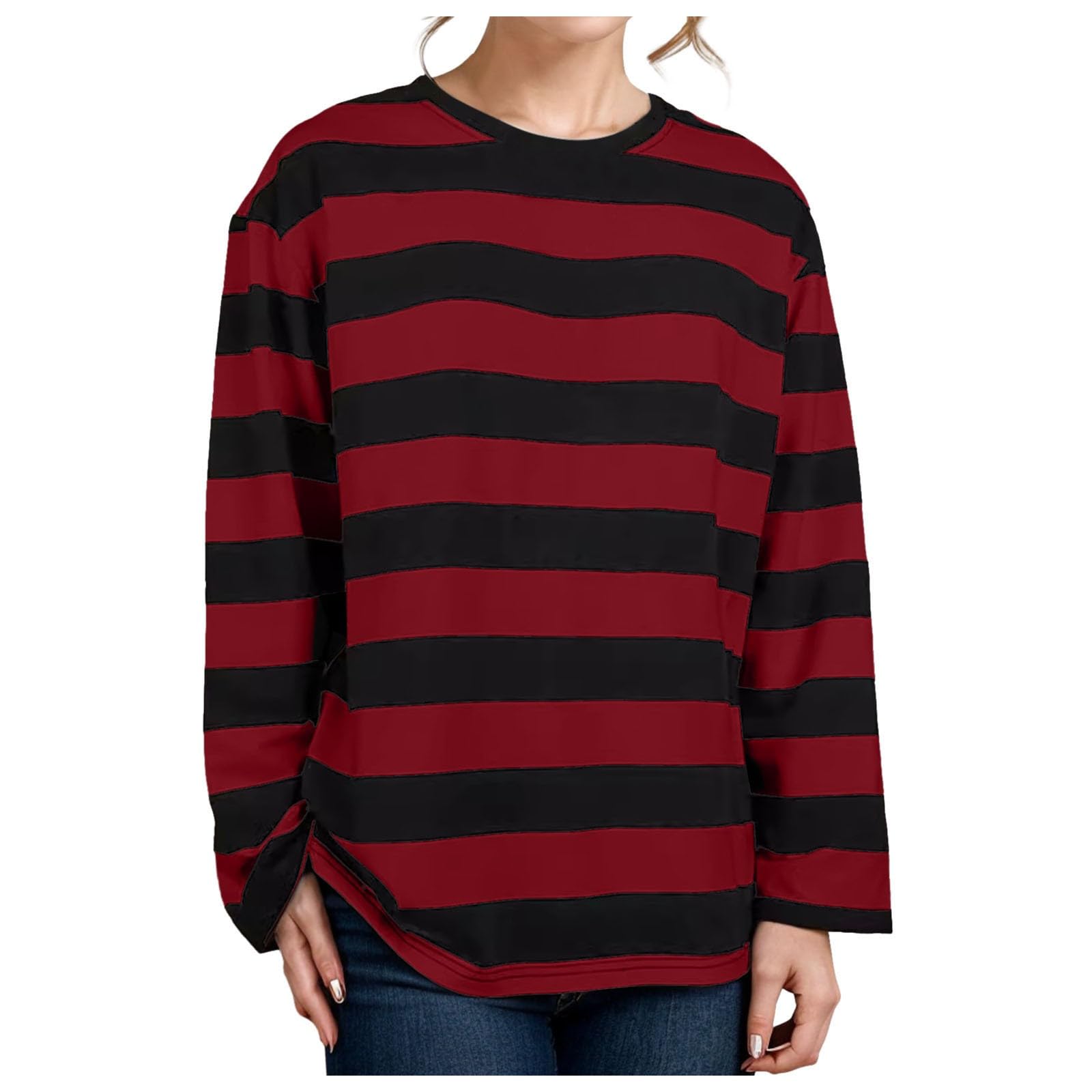 Débardeur rayé à manches longues coupe ample et fluide imprimé lignes