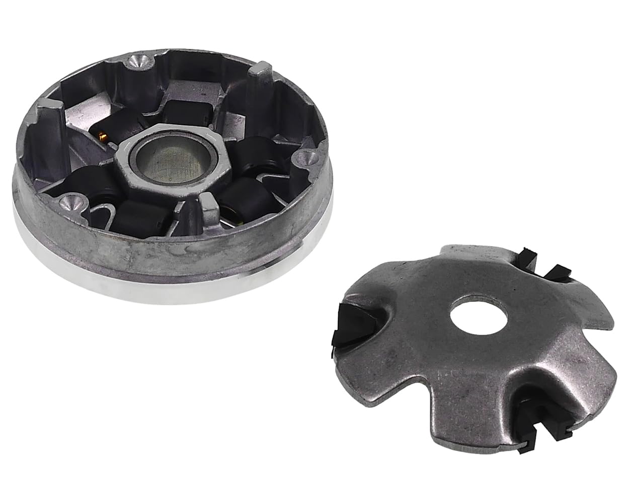 Variomatik Set GY6 50ccm 4-Takt – inkl. Riemenscheibe Keilriemen Variogewichte Lüfterrad – für Baotian Rex Benzhou Flex-Tech Explorer ATU – 10 Zoll Motor – 669x18x30