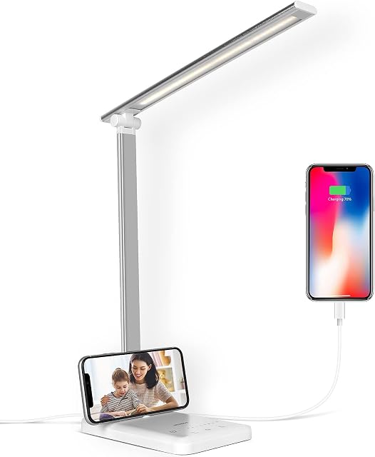 Semlos Lampe de bureau, dimmable LED Lampe de table avec 25 Modes d'éclairage, lumière de bureau tactile pour les yeux, 45 Minuterie automatique Min & Mémoire, blanc