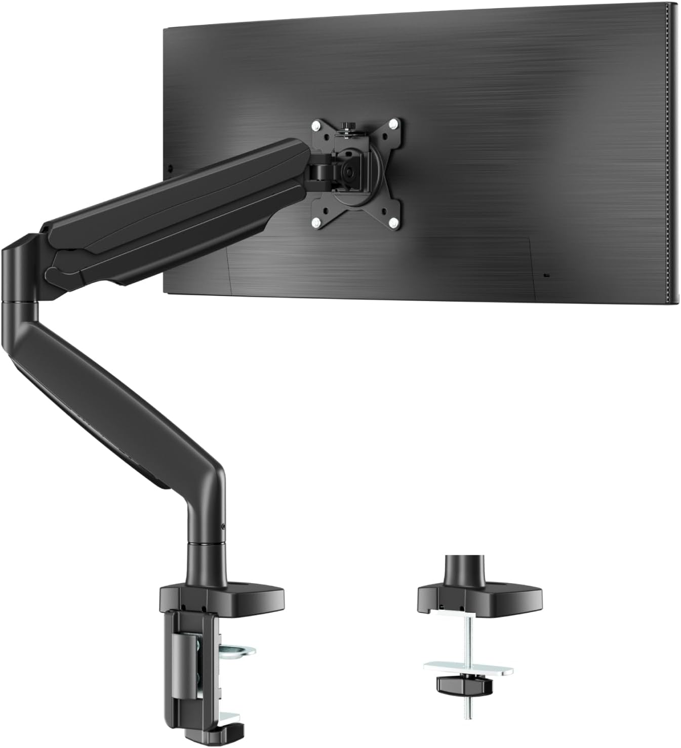 Single Monitor Desk Mount for 13-35 inch Ultrawide Flat/Curved Screens, Heavy Duty Gas Spring Monitor Arm Stand Holds up to 30.8lbs, Fully Adjustable, Clamp and Grommet Base