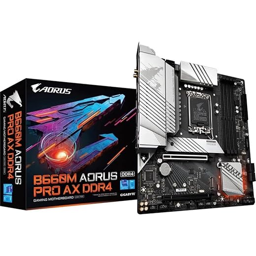 GIGABYTE B660M AORUS PRO AX DDR4 (B660/ Intel/LGA/ 1700/ Micro-ATX/ DDR4/ Dual M.2/ PCIe 4.0/ USB 3.2 Gen2 Type-C/WiFi 6 802.11ax/ Intel 2.5GbE LAN/Motherboard)