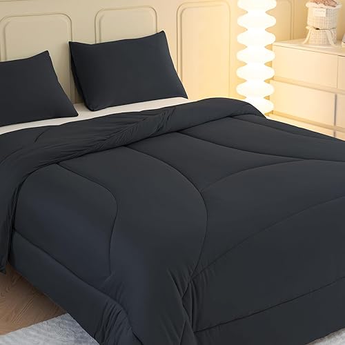 Miniatura 7 de LETSLEEP Juego de edredón tamaño Queen color verde oscuro, juego de ropa de cama de diseño ergonómico de 3 piezas con relleno de edredón de