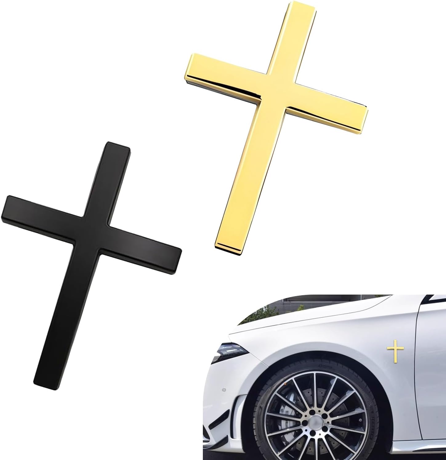 Metal Cross Badge Decal, 2.5"×1.8" Alloy 3D Cross Auto Decal, Self-Adhesive Metal Optical Decal Badge for Trunk Rear Fender Side Fender (Black)