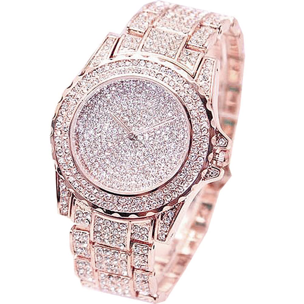 ARMRALuxury Women Watch Bling Bling Fashion Jewelry Crystal Diamond Rhinestone Ladies Watches Steel Band Round Dial Analog Clock Classic Quartz Female Charm Bracelet Dress Wristwatches