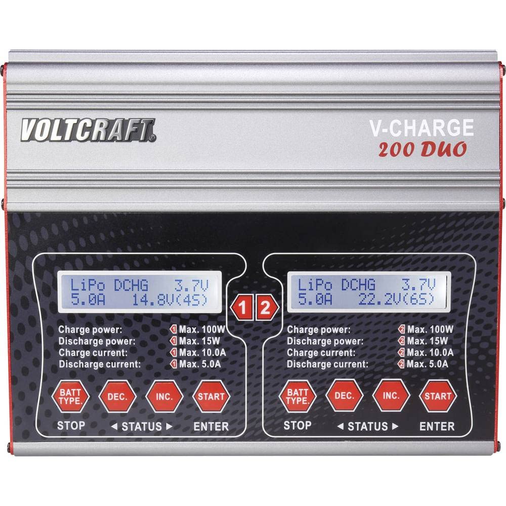 Voltcraft V-Charge 200 Duo Modellbau-Multifunktionsladegerät 12 V, 230 V 10 A Blei, NiMH, NiCd, LiPo, LiIon, LiHV, Blei, 1539603