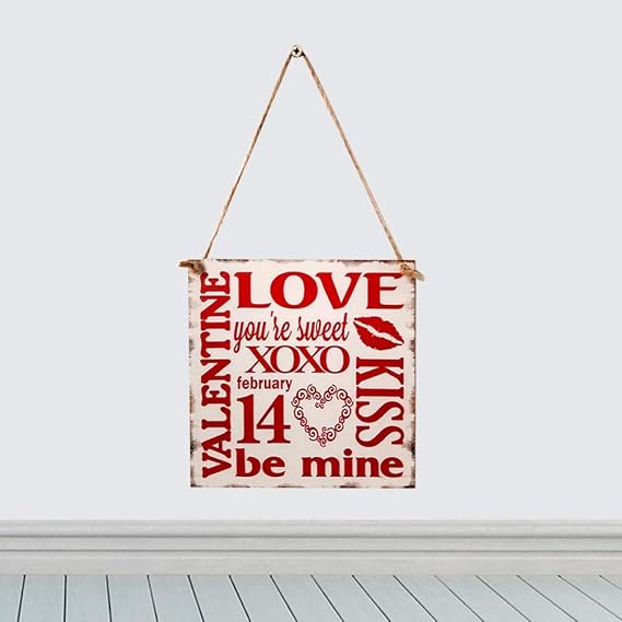 BinaryABC Valentine's Day Wooden Sign Plaque Door Wall Hanging Decorations