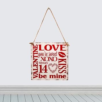 BinaryABC Valentine's Day Wooden Sign Plaque Door Wall Hanging Decorations