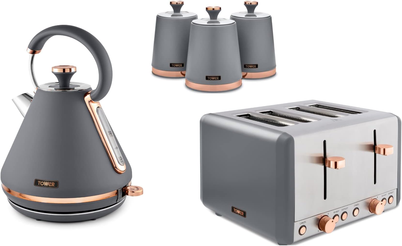 Tower Marble Rose Gold Kitchen Set of 6 Items including Bottega Kettle