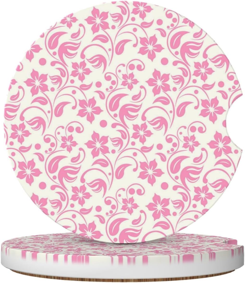 Flowers 2 Pack Car Cup Holder Coasters Ceramic Drink Coasters