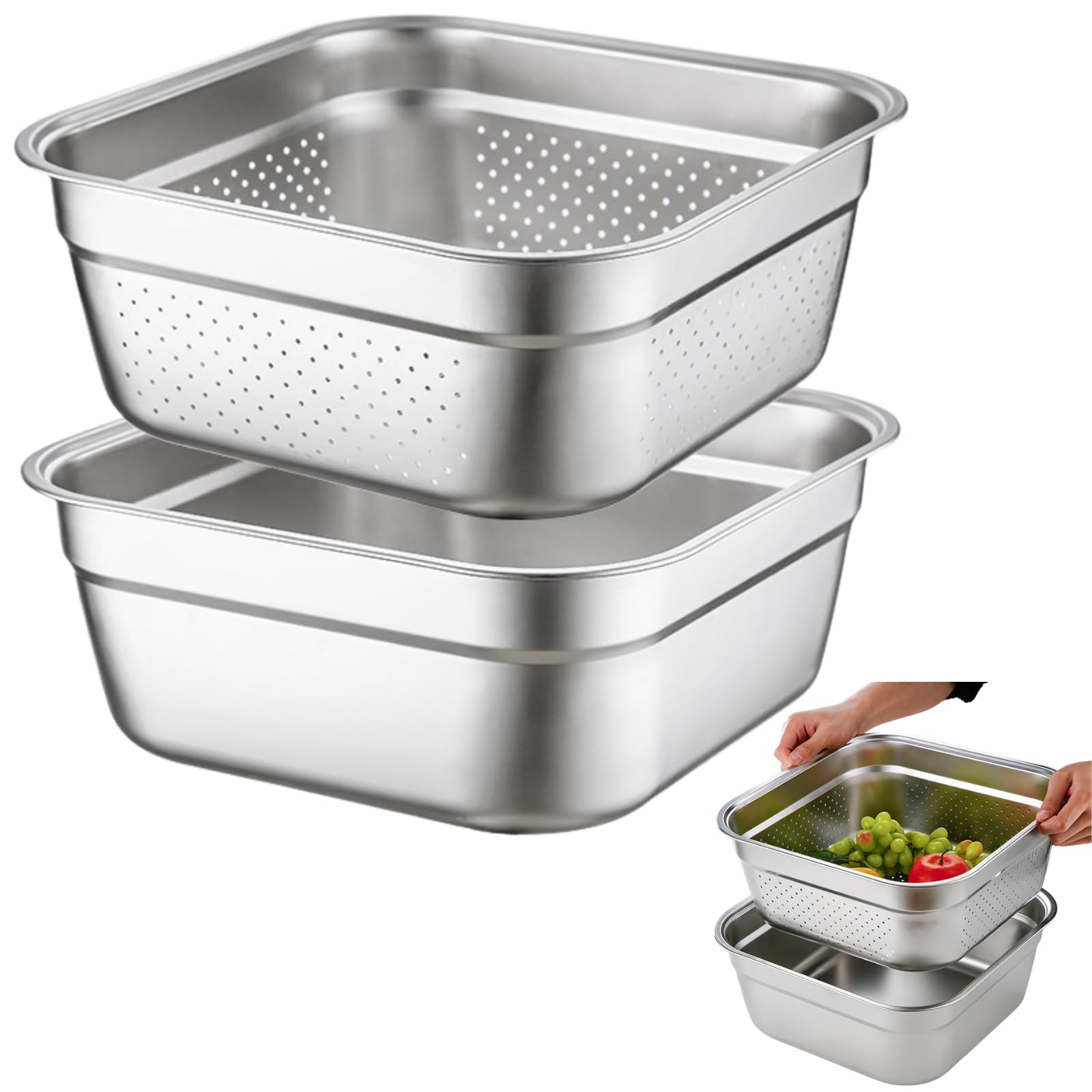 Photo 1 of 2 in 1 Large Stainless Steel Sink Basin with Colander, Lancisism 12.6" Stainless Steel Washing-up Bowl Multi-purpose Dish Tub for Sink Wash Basins Dishpan for Sink