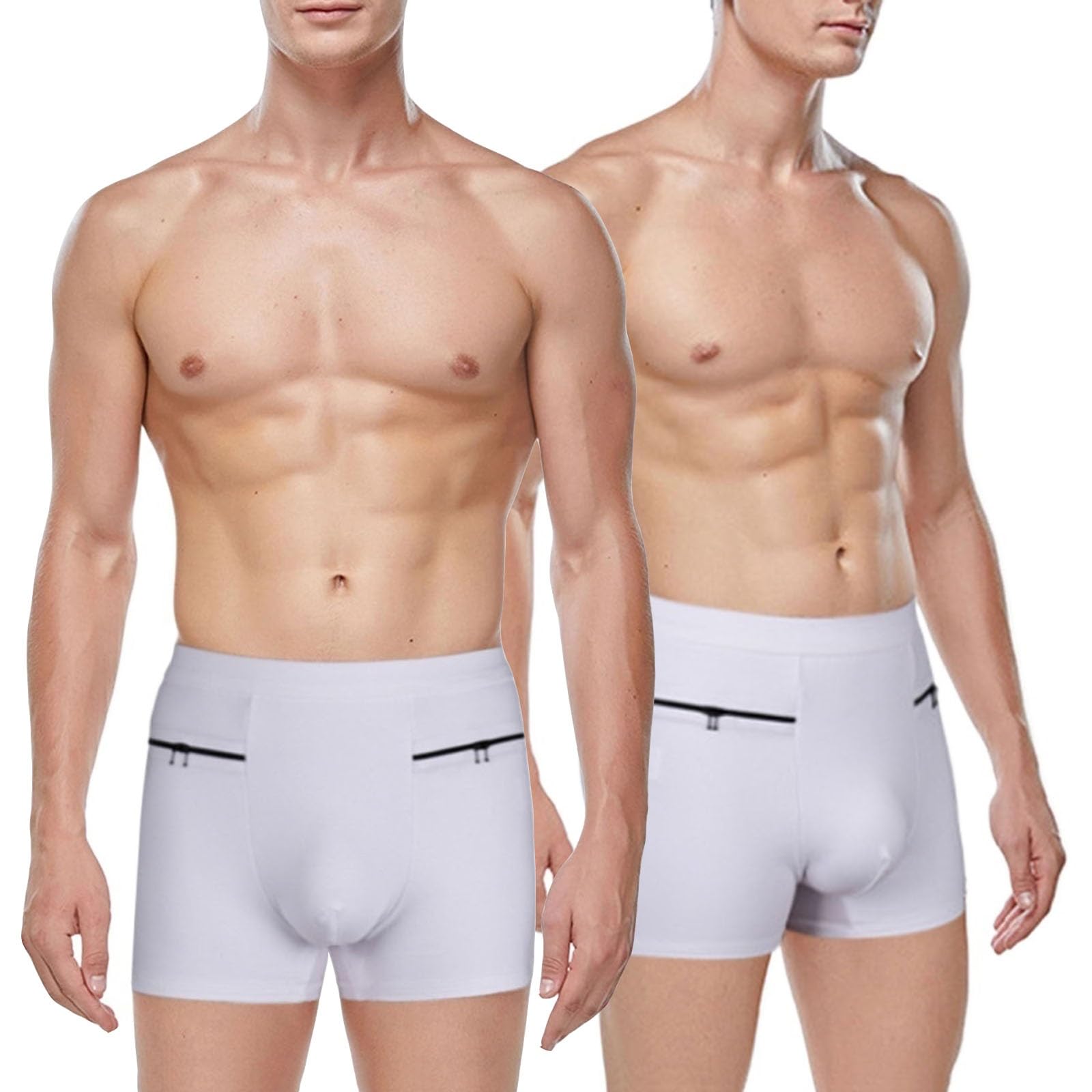 Pocket Underwear for Men with Secret Hidden Pocket Comfy Cotton Travel Dual Pouch Security Boxer Briefs 2 Packs(White,XXL)