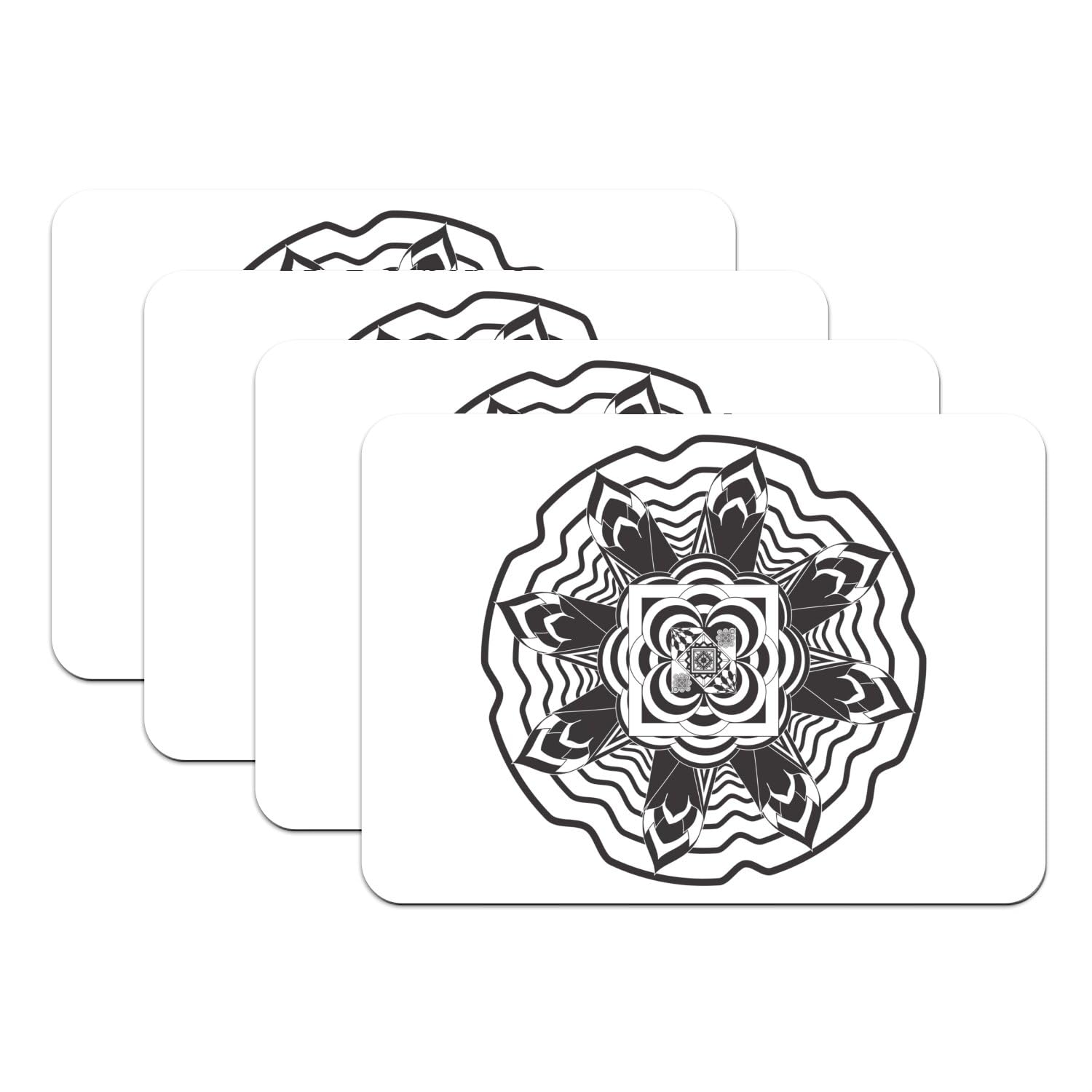 Dessous de table caoutchouc de qualité lot de 4 mandalas géométriques noirs et blancs durables