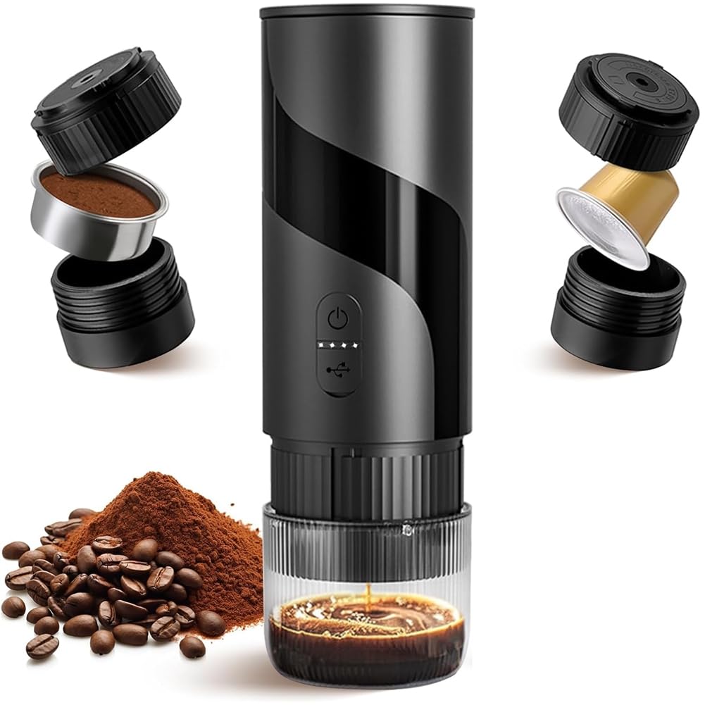 Hndhbfgrt 2in1 Portable Electric Coffee Maker,20Bar Portable Espresso Maker Rechargable,Travel Coffee Maker for Car,Camping,