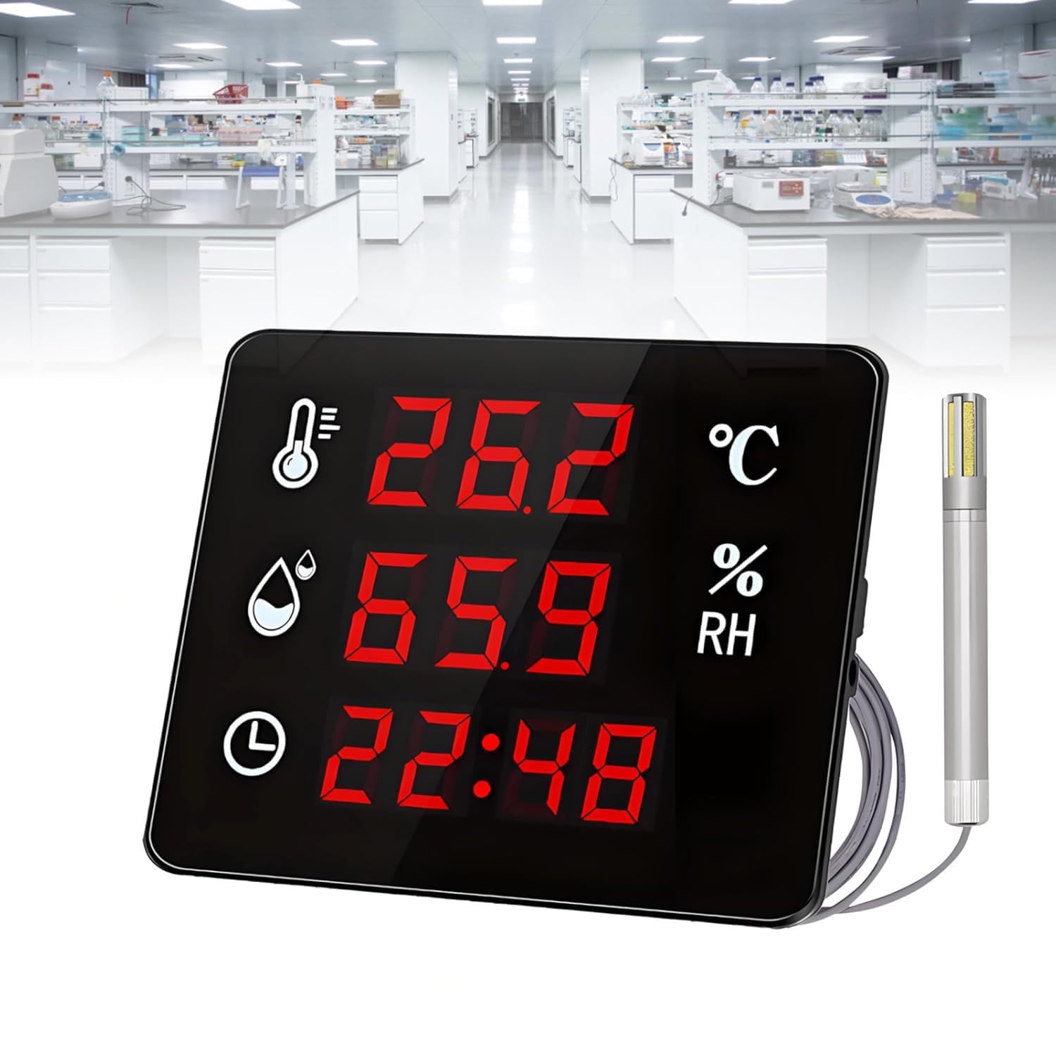 Thermomètre-hygromètre Numérique Industriel avec Grand Écran LED, Angle De Vision De 45°, Plage De Mesure De -40 À 120 °C pour Serres, Camping-Cars, Congélateurs Et Pièces