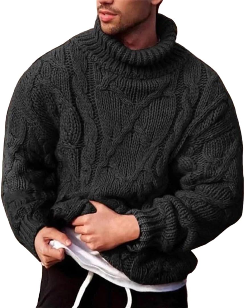 Men's Autumn Winter Knitted Polo Sweater Casual Turtle Neck