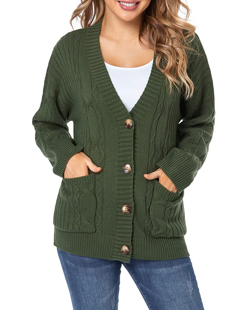 Photo 1 of Fuinloth Women's Cardigan Sweater, Oversized Chunky Knit Button Closure with Pockets Army Green Large