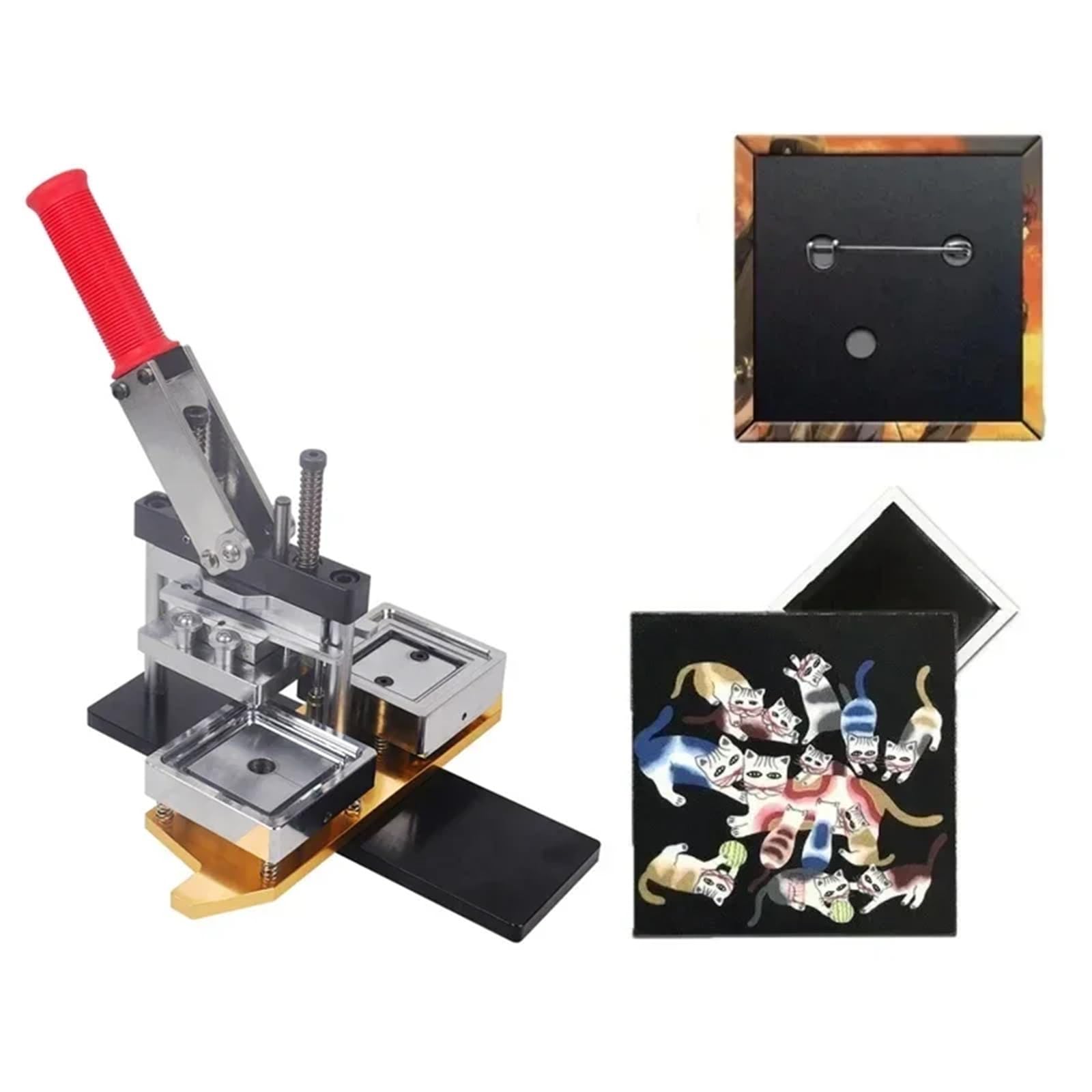 Badges Machine Kwadratowa prasa do plakietek Do lodówkę 50x50mm obrotowa blacha z gilotyną do papieru i 100 szt. części magnesów Photo Magnet Machine(50x50m Metal cutter)