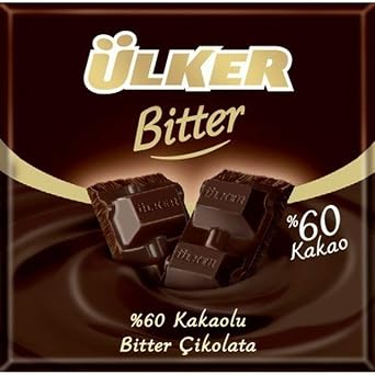 Ulker Bitter Dark Chocolate 60% Cocoa - 60g 2.1 oz x 6 Bar