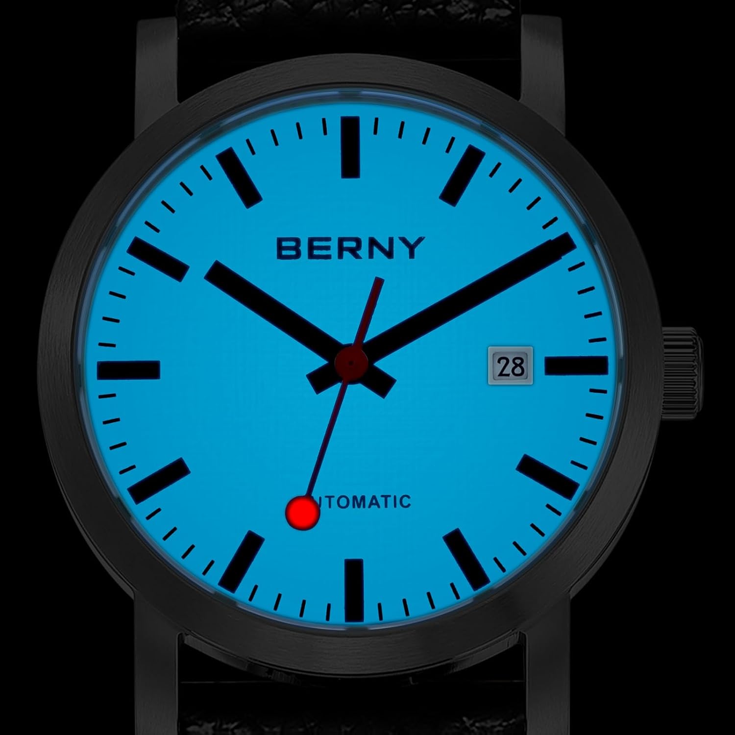 BERNY Classic Automatic Watch for Men Mechanical Self Wind Wristwatch MIYOTA 8215 Movement Stainless Steel Strap 5ATM Waterproof Full Luminous Dial Watches
