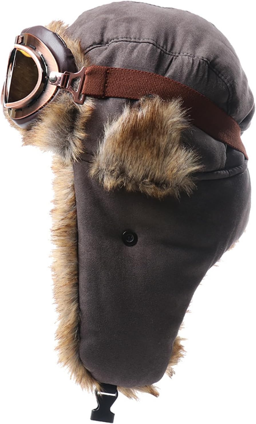Goggles Trapper Hat for Men Women Winter Motorcycle Hat with Detachable Goggles Windproof Ear Flaps for Cold Weather Polyeste