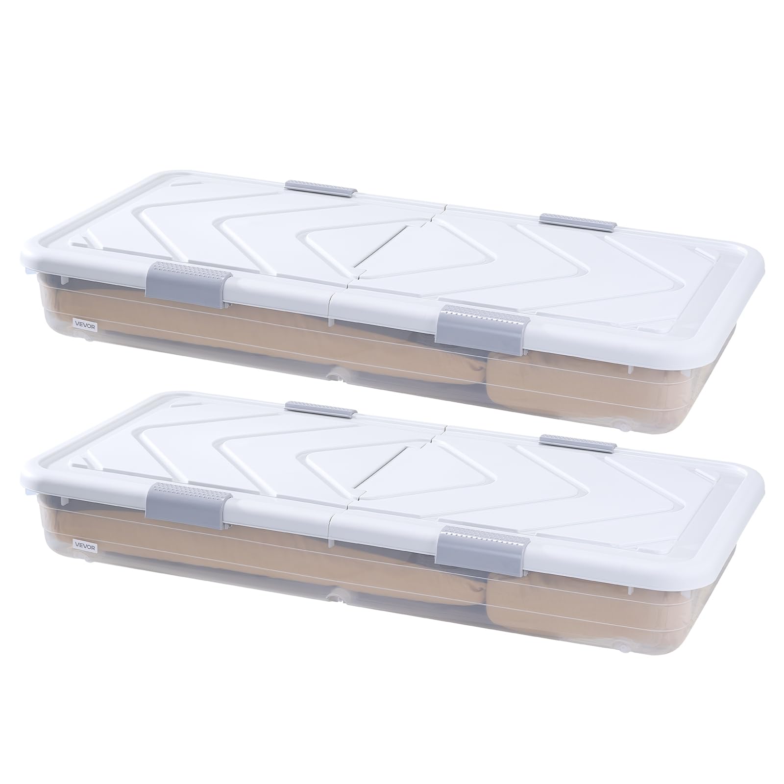 VEVOR Unterbettkommode Unterbettaufbewahrungsbox 2 Stk. Rollbar (101 x 51 x 15 cm) Unterbettbehälter mit Deckel & grauem Riegel, Aufbewahrungsbox Organizer für Kleidung Schuhe Decken Schlafzimmer