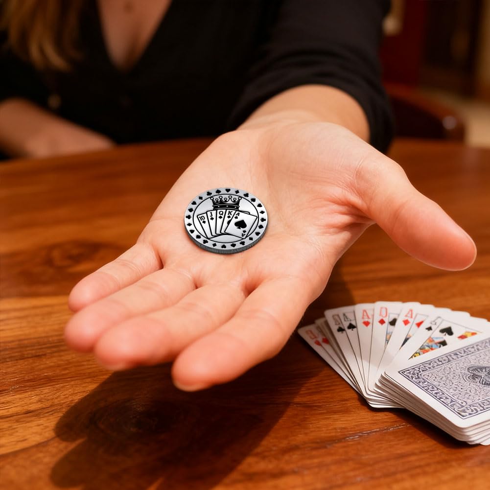 UNICRAFTALE 2Pcs Poker Card Protectors Coin Casino Lucky Coin Poker Card Guard Chip Stainless Steel Double Sided Decision Coins Las Vegas Souvenirs Pokers Player Accessories Gift for Men Women