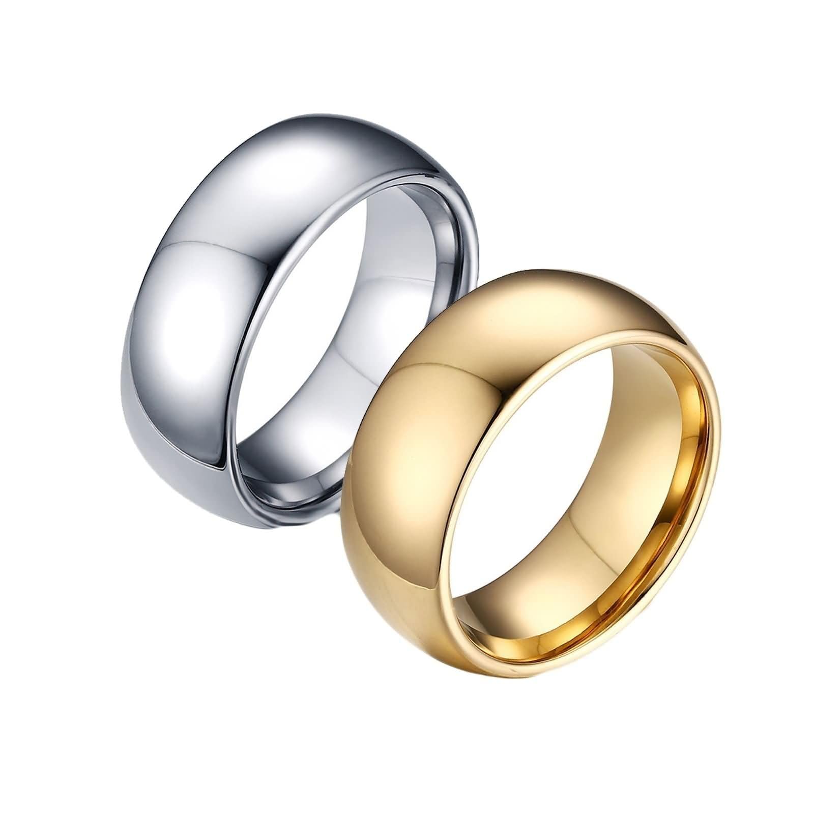 Daesar Bague de Promesse Couple, Anneau Bague Femme et Homme Tungstène Ronde Poli Simple 8MM Bague de Fiancaille Argent Or