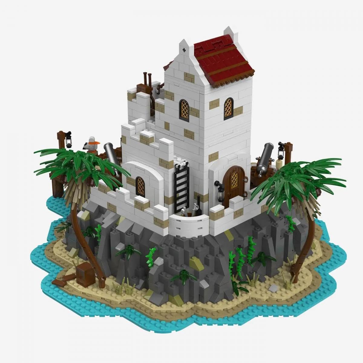 BlueBrixx Legenden der Schatzküste Hafen, 1734 Klemmbausteine, Diorama | Sechs Minifiguren, abnehmbare Dächer, felsiges Terrain, 469 x 404 x 284 mm, ab 10 Jahren, 108386