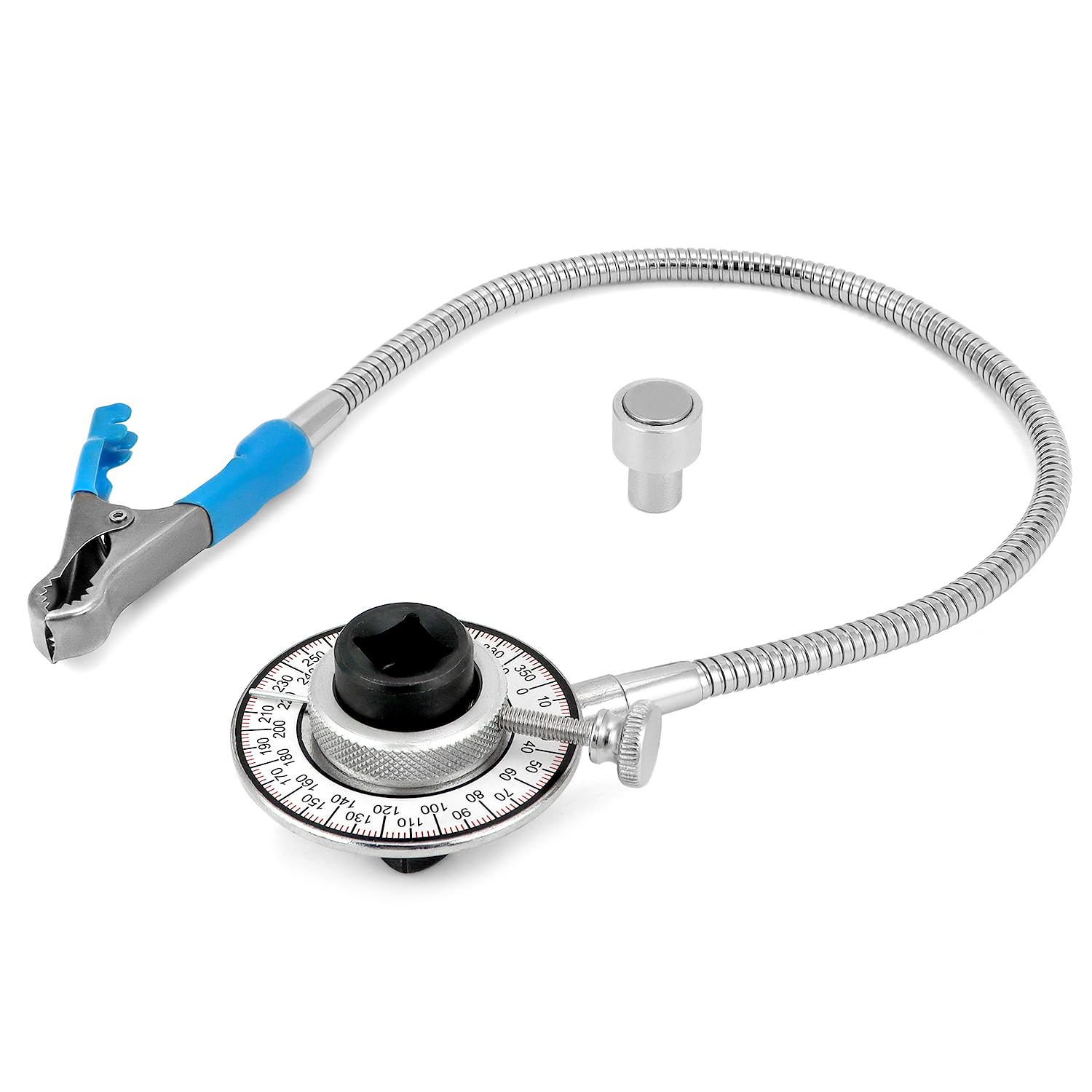 QWORK® 1/2" obrotowy miernik kątowy miernik kąta obrotu z ramieniem magnetycznym i ramieniem obrotowym