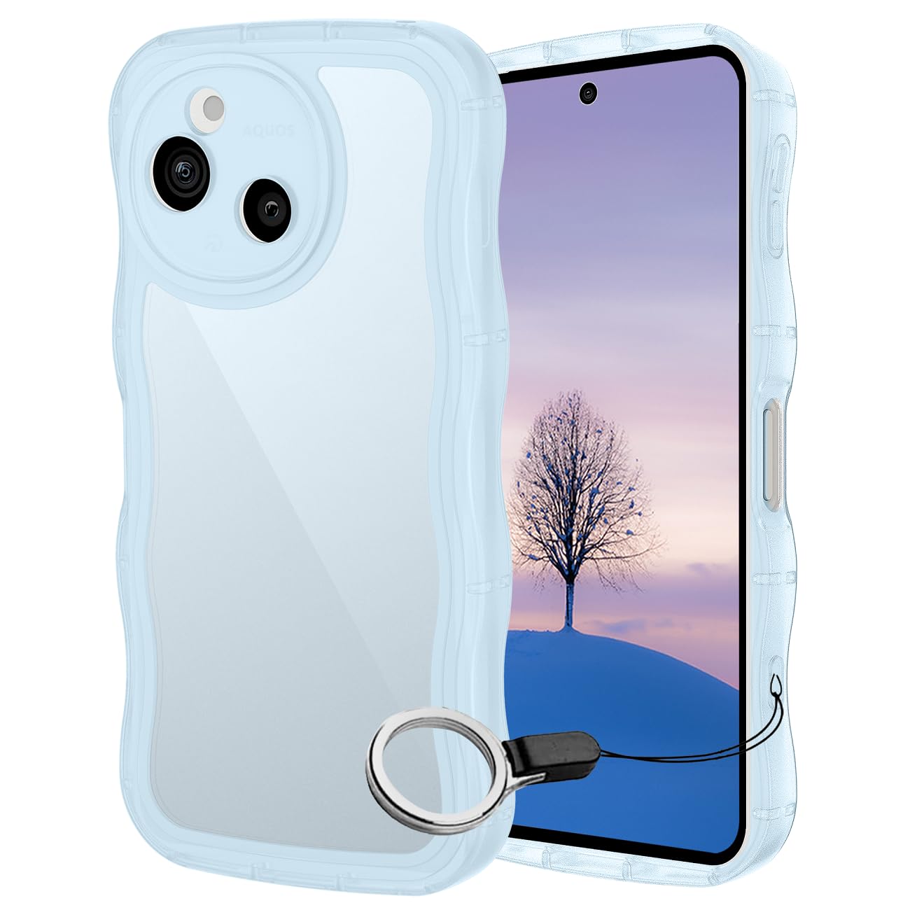 AQUOS sense10 sense9 ケース クリアブルー ウェーブ SH-53F SH-M33 SH-53E SHG14 SH-M29 TPU波状のバンパー 透明 スマホケース かわいい うねうね アクオス センス9 10 ウェーブ デザイン 可愛い 韓国 女性用 薄型 人気 おしゃれ 耐衝撃 ストラップホール付き(ブルー)