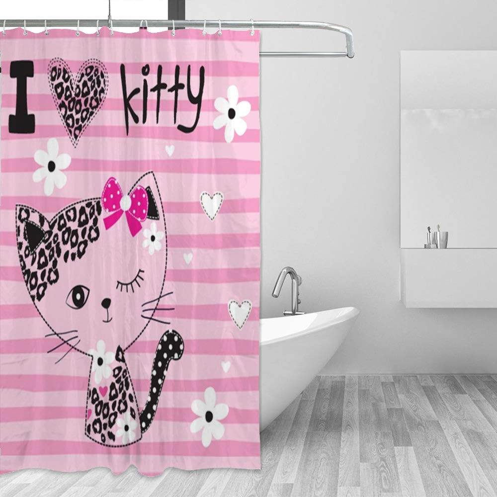 Rideau de douche tissu imperméable polyester 150x180 motif chaton mignon