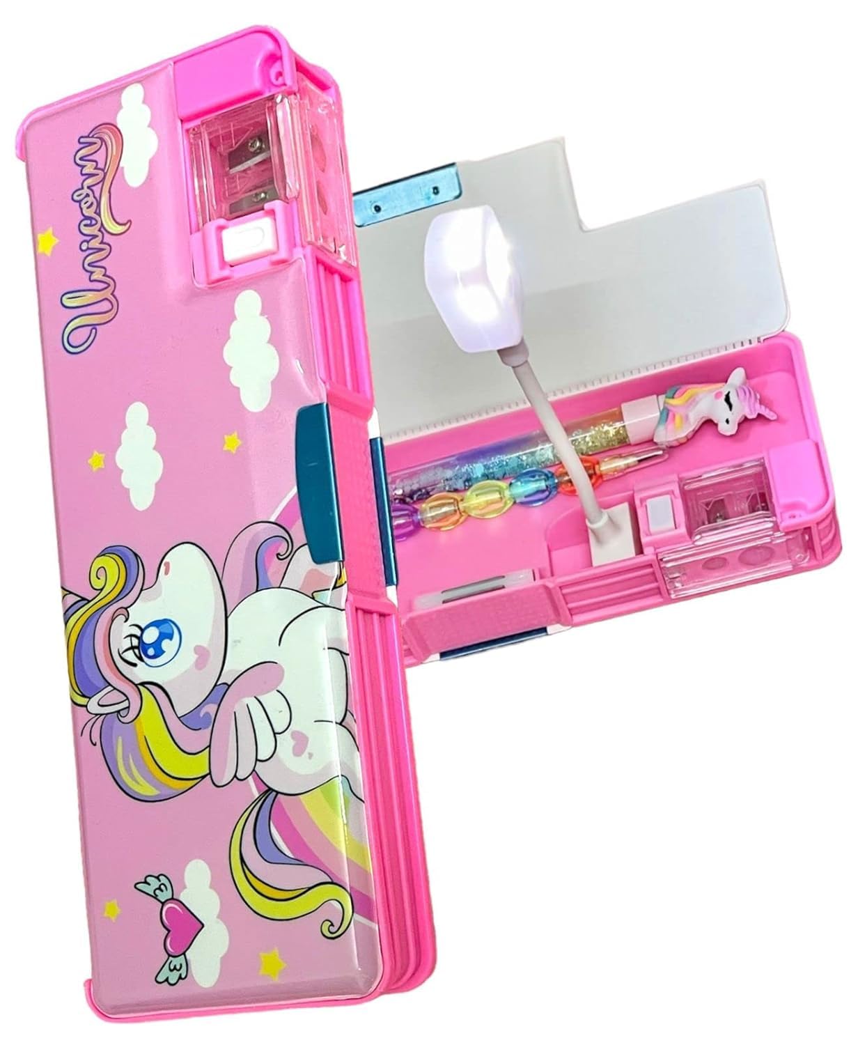 See full amazon price history chart for GOLD MAX Plastic Unicorn Pencil Box,Cute Geometry Magnetic Lock Closure Box Led Torch Light Lamp,Pen & Pencil,Unicorn Theme Stationary Organizer School for Girls,Boys Kids (Unicorn)-Multicolor GOLD MAX Plastic Unicorn Pencil Box,Cute Geometry Magnetic Lock Closure Box Led Torch Light Lamp,Pen & Pencil,Unicorn Theme Stationary Organizer School for Girls,Boys Kids (Unicorn)-Multicolor (B0DF53YWV2) Amazon Price History, Amazon Price Tracker