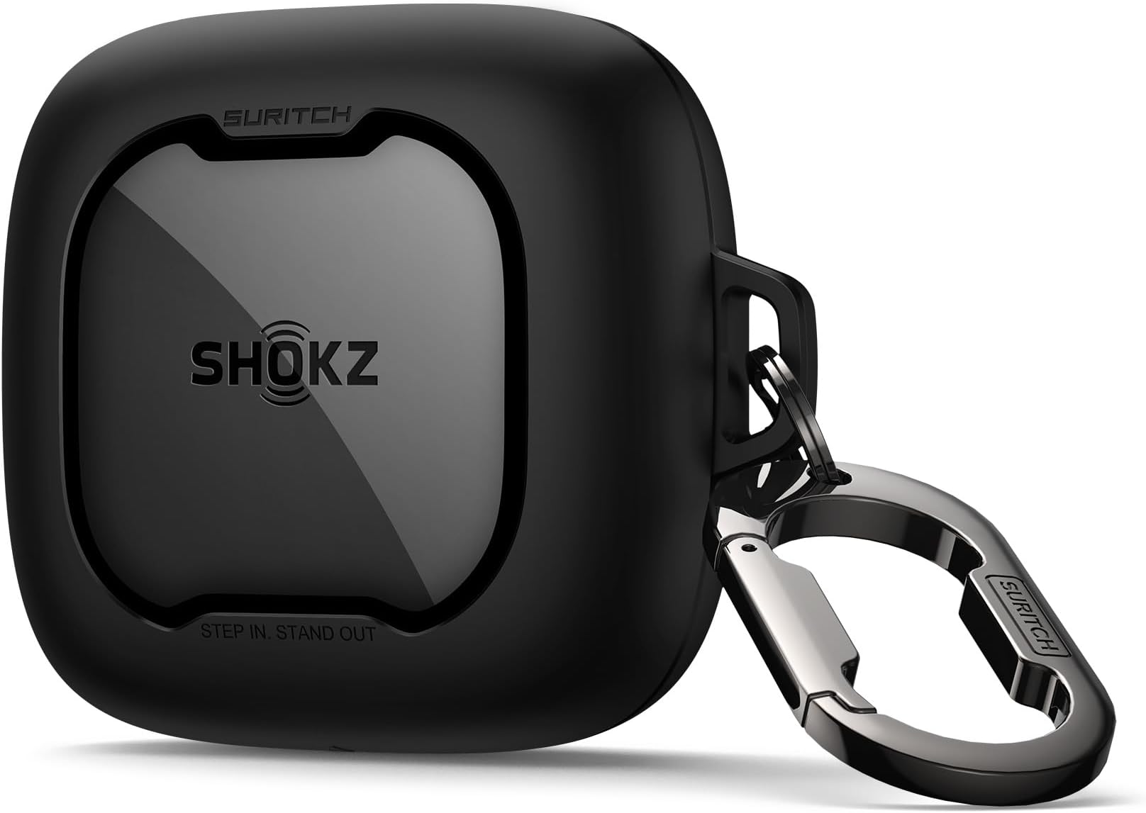 SURITCHCase Compatible with SHOKZ OpenFit Air Cover,Shockproof Magnetic Locking Cases Dropproof Protective Bumper Cover with Magnetic Lid Lock & Carabiner Clip Keyring & PC Window(Black)