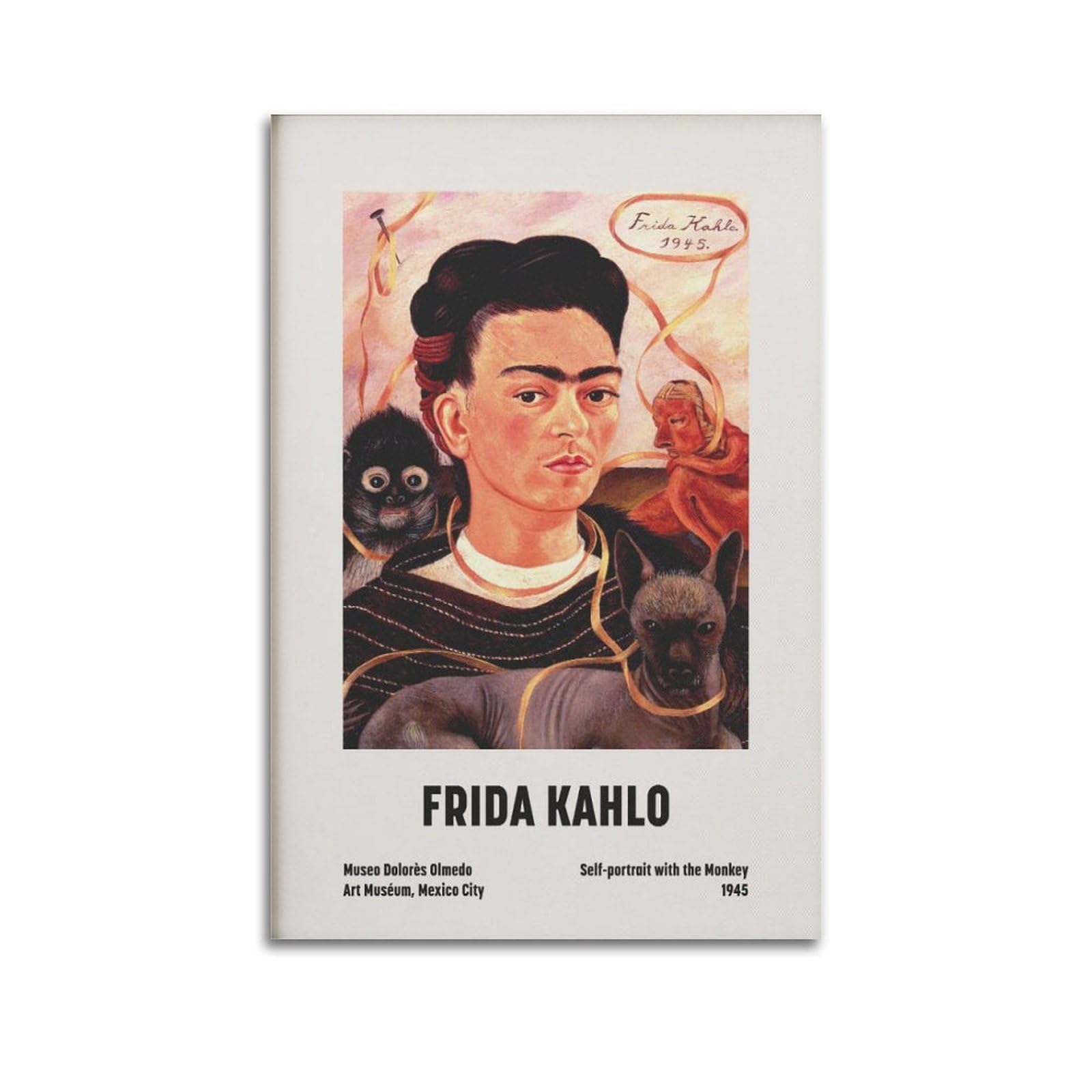 xiaoxiaoshen Frida Kahlo Self Portrait With Monkey Feminist Canvas Poster Wall Art Prints Room Aesthetic Murals Bedroom And Living Decorations 20x30inch(50x75cm)